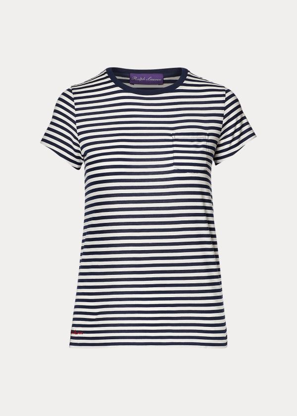 Women's Ralph Lauren Striped Crewneck Pocket T Shirts | 687015BGU